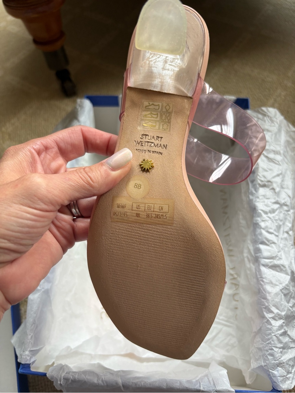 NWT Stuart Weitzman Pink Transparent Two‑Band Mules (original price $480) - Picture 8 of 11